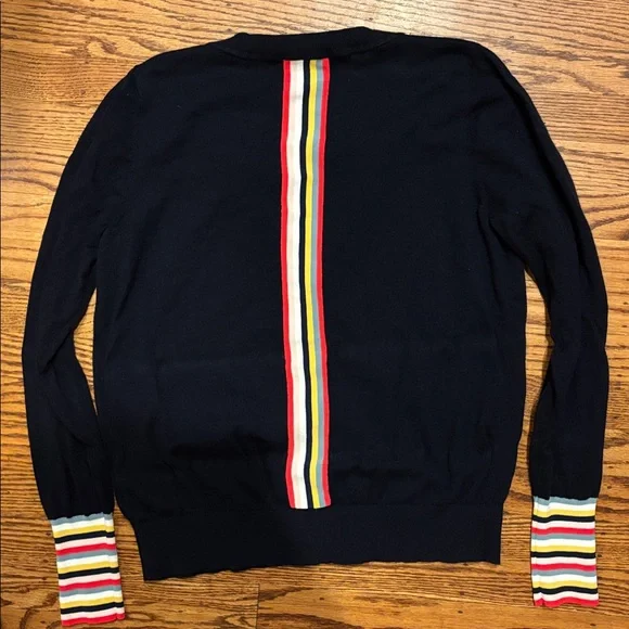 Boden Navy Cardigan Sweater with Striped Cuffs - Picture 4 of 5